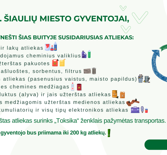 2026 m. gegužės mėnesį Šiaulių mieste vyks pavojingųjų atliekų surinkimo akcija!