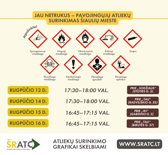 Jau netrukus – pavojingųjų atliekų surinkimas Šiaulių mieste